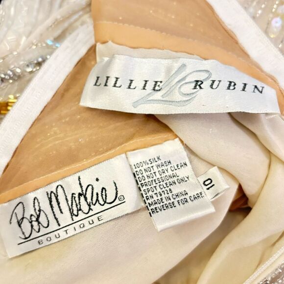 Bob Mackie & Lillie Rubin Vintage Heavily Beaded Sequin Glamorous Silk Gown 10 - Picture 13 of 15